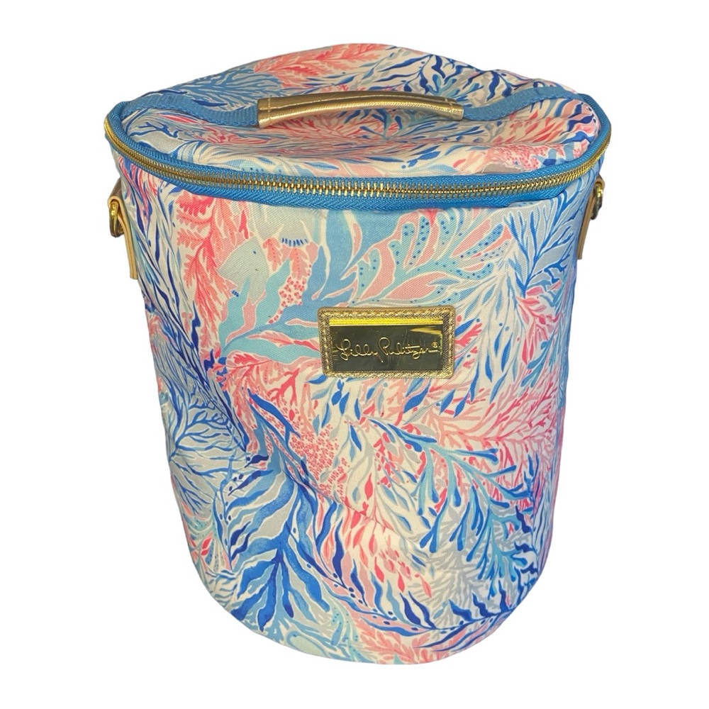Lilly Pulitzer Soft Shell Insulated Zip up Cooler with Handle in Blue / Pink